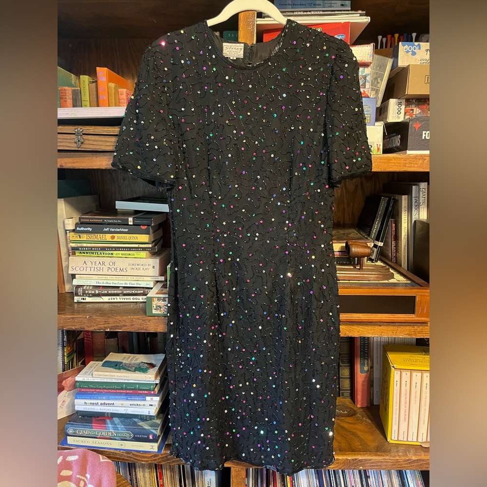 Vintage black sequin party dress